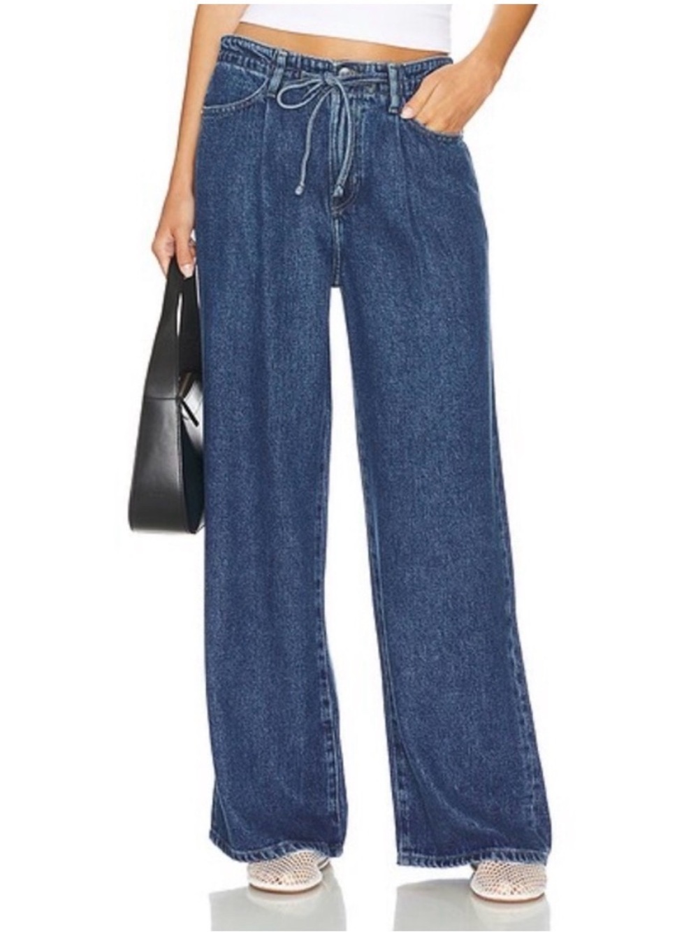 FRAME Super Drape Drawstring Wide Leg Jeans Ghost Wash Size 27 Baggy Loose